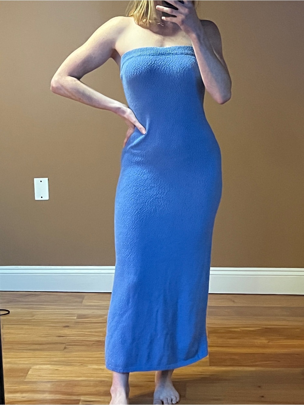 Free People Strapless Blue Terry Midi/Maxi Dress - Picture 1 of 3
